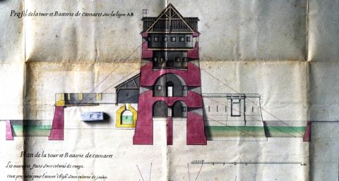 Coupe de la tour Vauban par l’ingénieur Traverse, contresignée par Vauban, 24 janvier 1696, Service historique de la défense, Vincennes, dép. Terre.