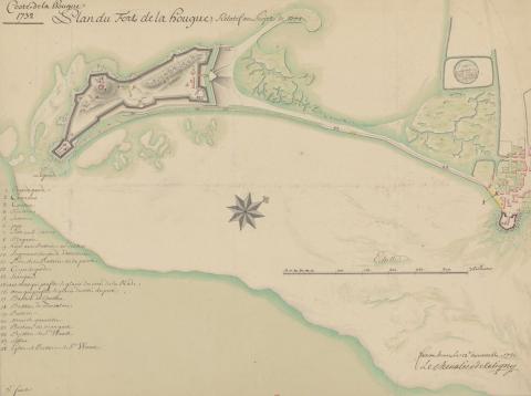 Plan du fort de la Hougue relatif au projet de 1732. gallica.bnf.fr / Bibliothèque nationale de France.