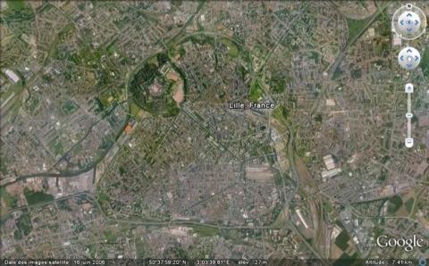 Vue aérienne de Lille, GoogleEarth, 11/08/2010.