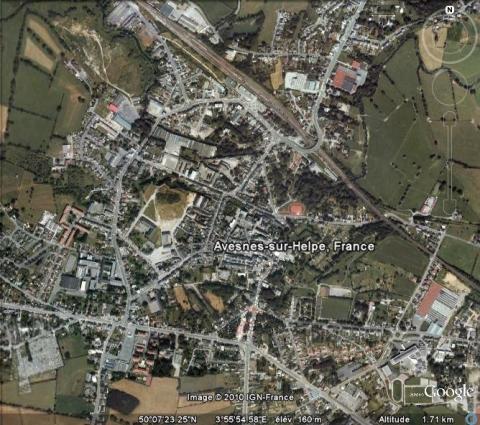 Vue aérienne d’Avesnes, GoogleEarth, 11/07/2010.