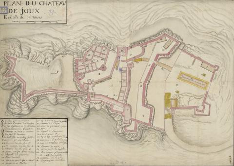 Plan du château de Joux, 1717, gallica.bnf.fr/ Bibliothèque nationale de France.
