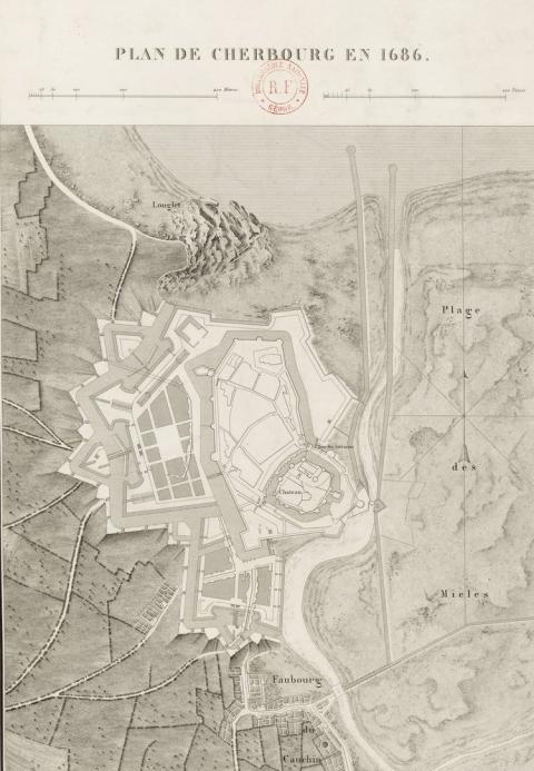 Plan de Cherbourg en 1686, gallica.bnf.fr / Bibliothèque nationale de France.