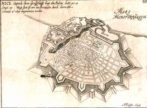 Nice et sa citadelle, plan de 1694, Krigsarkivet, Stockholm.