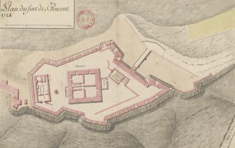 Plan du fort de Saint-Vincent, 1748, gallica.bnf.fr/ Bibliothèque nationale de France.
