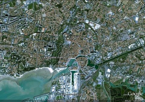 Vue aérienne de La Rochelle, GoogleEarth, 24/07/2010.