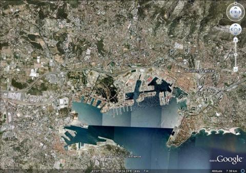Vue aérienne de Toulon et de sa rade, GoogleEarth, 17/09/2010.