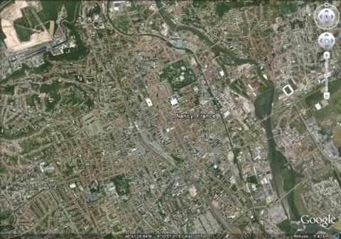 Vue aérienne de Nancy, GoogleEarth, 20/08/2010.