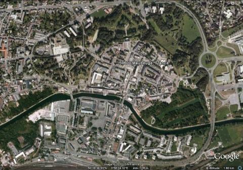 Vue aérienne de Maubeuge, GoogleEarth, 17/08/2010.