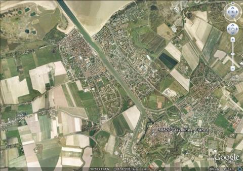Vue aérienne de Gravelines, GoogleEarth, 28/07/2010.