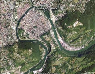 Vue aérienne de Besançon, GoogleEarth, 13/07/2010.